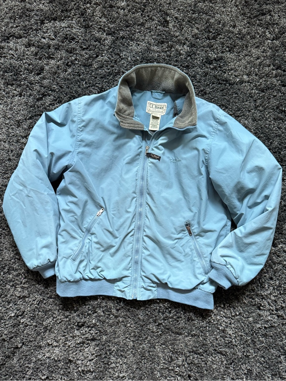 Vintage L.L. Bean Warm-Up Jacket Blue Fleece Lined Bomber Nylon - Size Medium